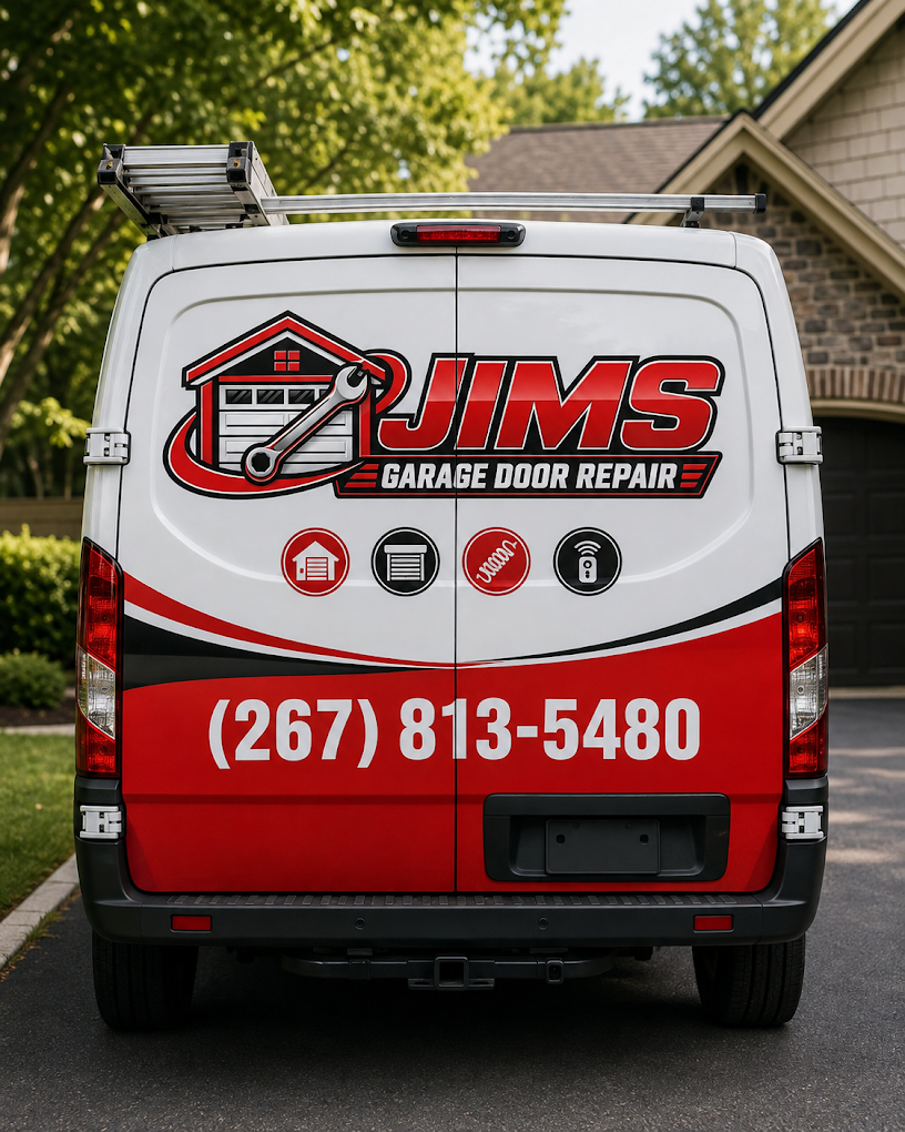 Rear view of Jims Garage Door Repair service van