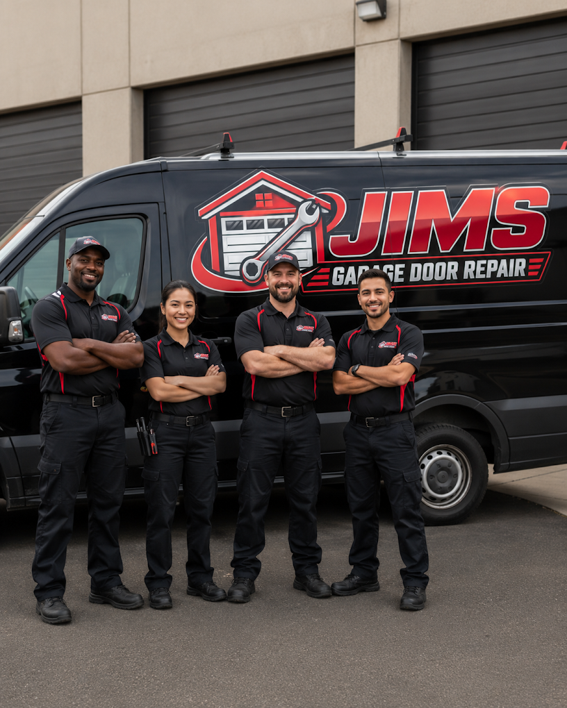 Jims Garage Door Repair service team with branded van in Ardmore Pennsylvania