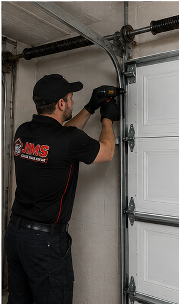 Jims Garage Door Repair technician servicing a garage door in Ardmore PA